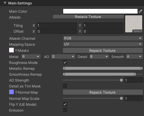 Settings on a filled material